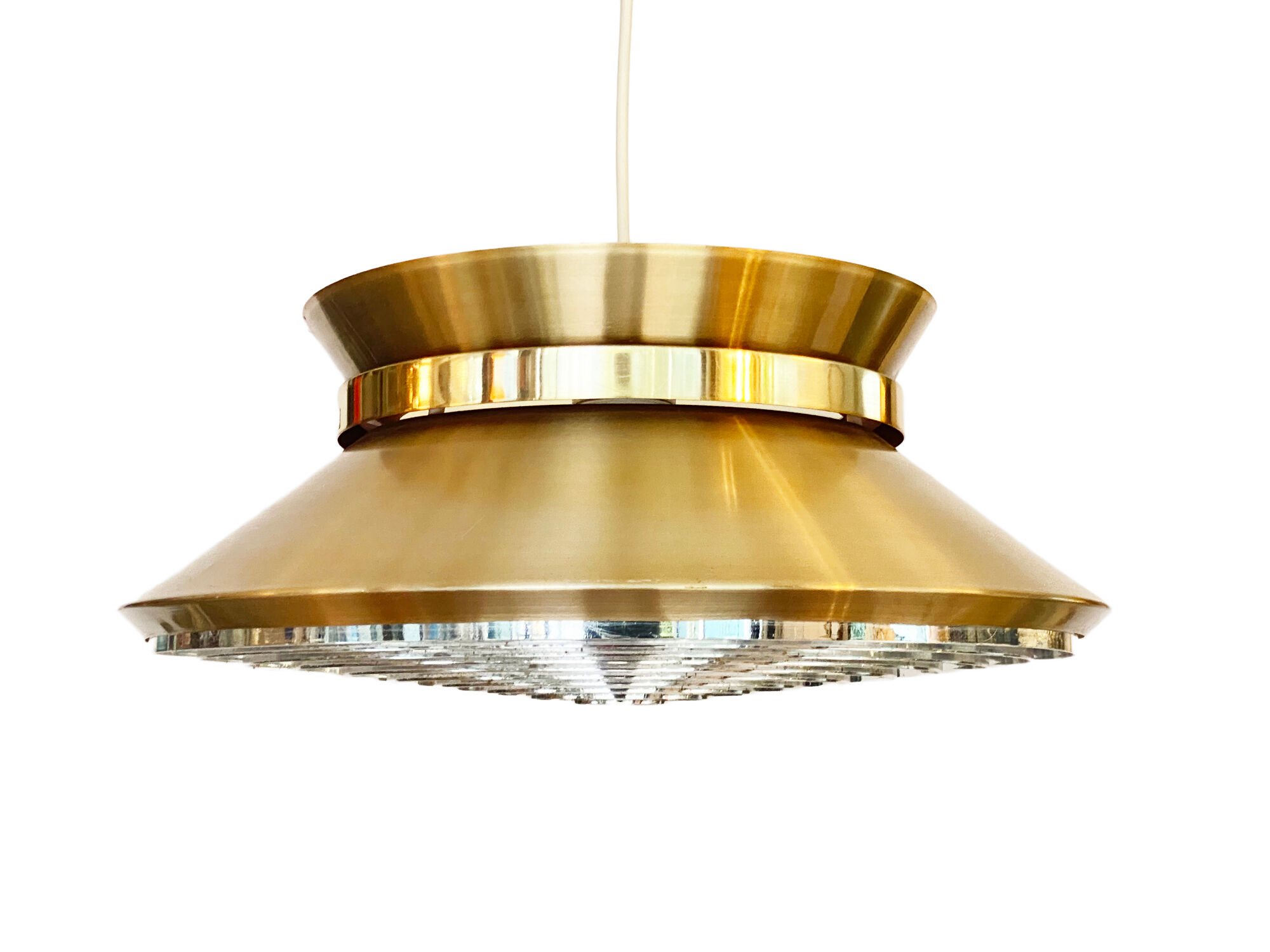 Brass colored aluminium pendant light by Carl Thore for Granhaga Metall. Sweden 1970s.