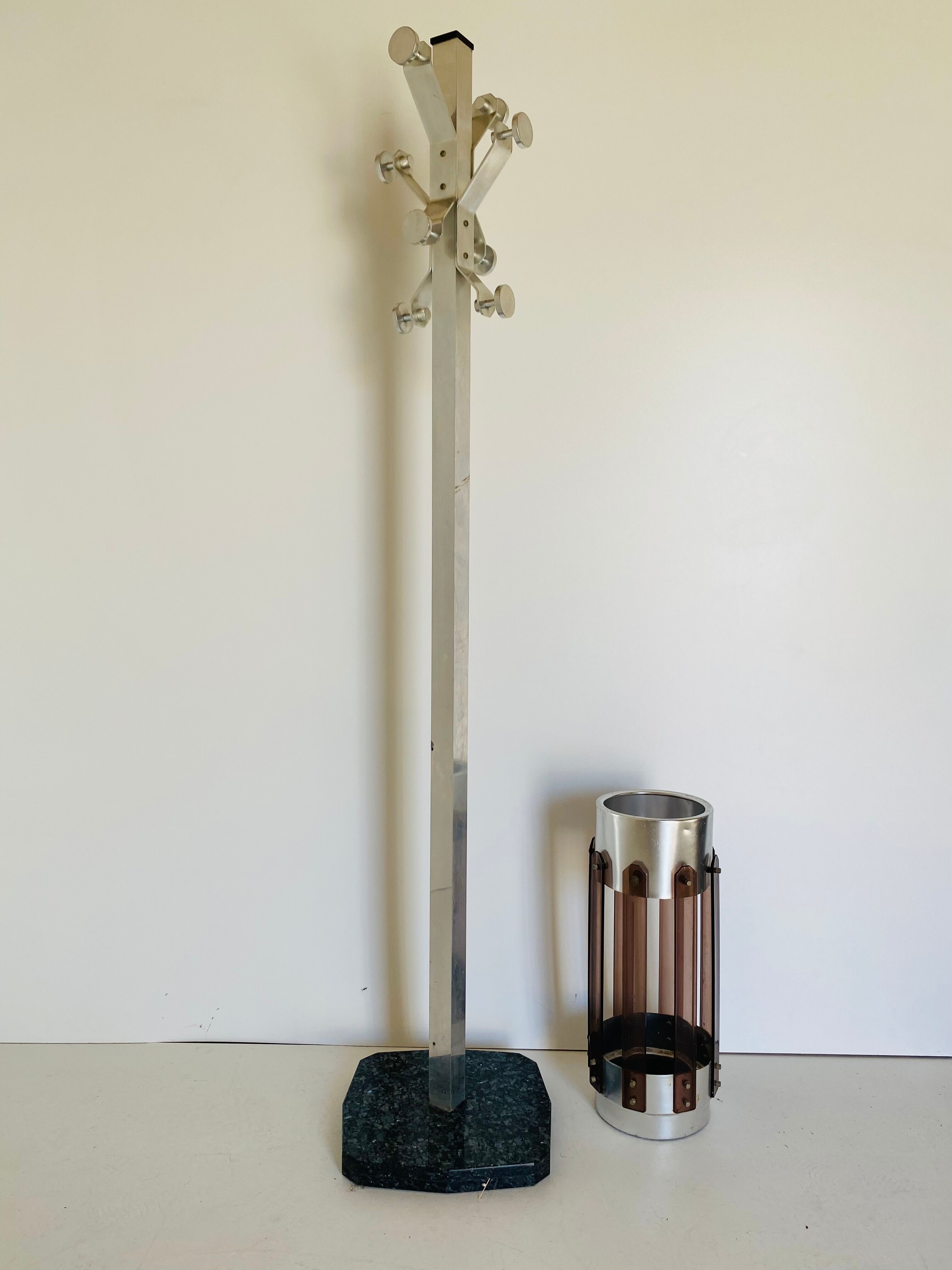 1970s vintage chrome coat and umbrella racks, set of two