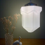 Vintage art deco globe pendant light in white opaline