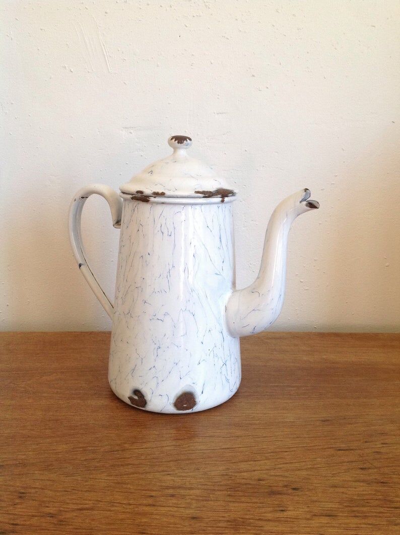 Enamelled tin teapot