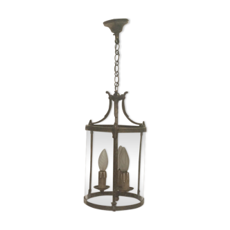 Brass lantern and vintage glass electrification in working condition dimension H-60x diameter -20.5