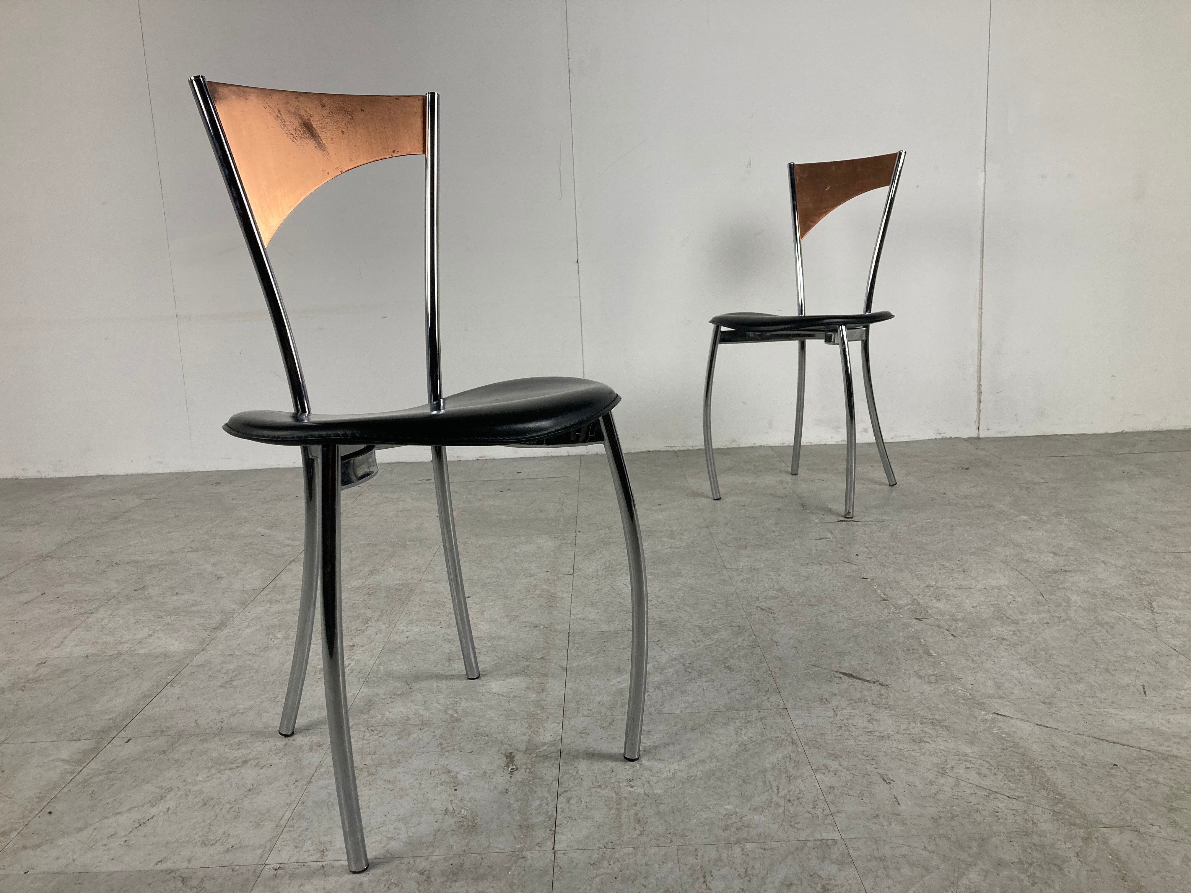 Rare dining chairs in copper by Cattelan italy, 1970s