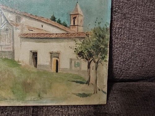 Oil painting fortunato giulio faini 1869-1952 basilica montefiesole