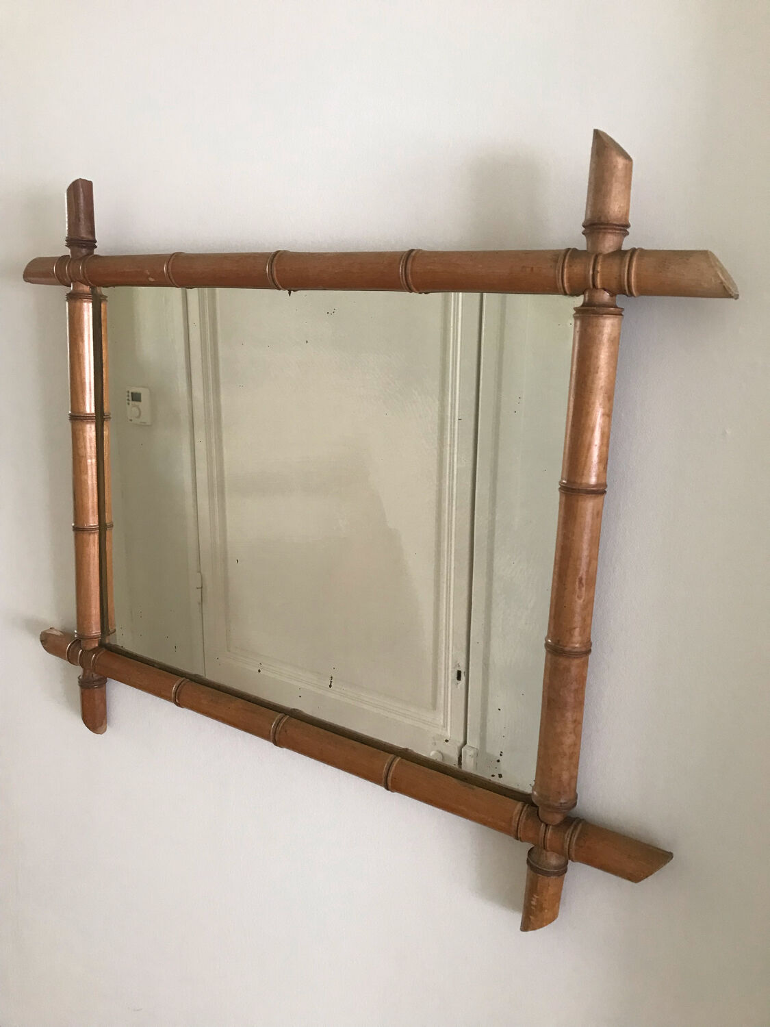 Mirror turned wood vintage bamboo