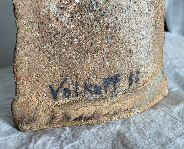 Vase de voldemar volkoff, vallauris en terre brute chamottée vintage 1950