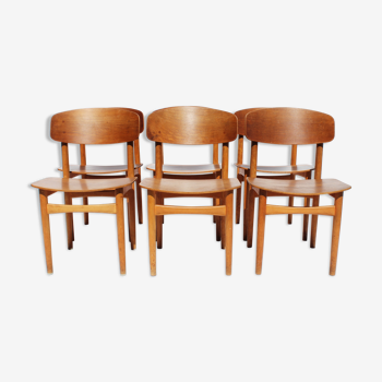 Ensemble de six chaises à manger, modèle 122, en teck conçu par Børge Mogensen des années 1960.