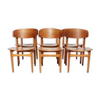 Ensemble de six chaises à manger, modèle 122, en teck conçu par Børge Mogensen des années 1960.