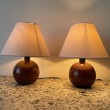 Set of 2 wooden ball lamps