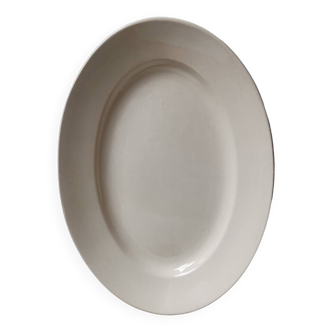 Grand plat vintage ovale beige porcelaine made in France manufacture de porcelaine opaque pexonne