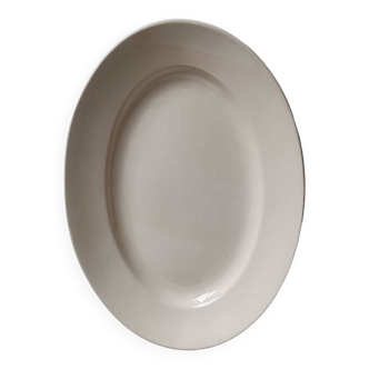 Large vintage oval beige porcelain dish made in France opaque porcelain factory Pexonne