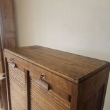 Meuble classeur à rideaux double porte coulissante ancien 1950