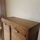 Antique 1950s double sliding door filing cabinet with curtains