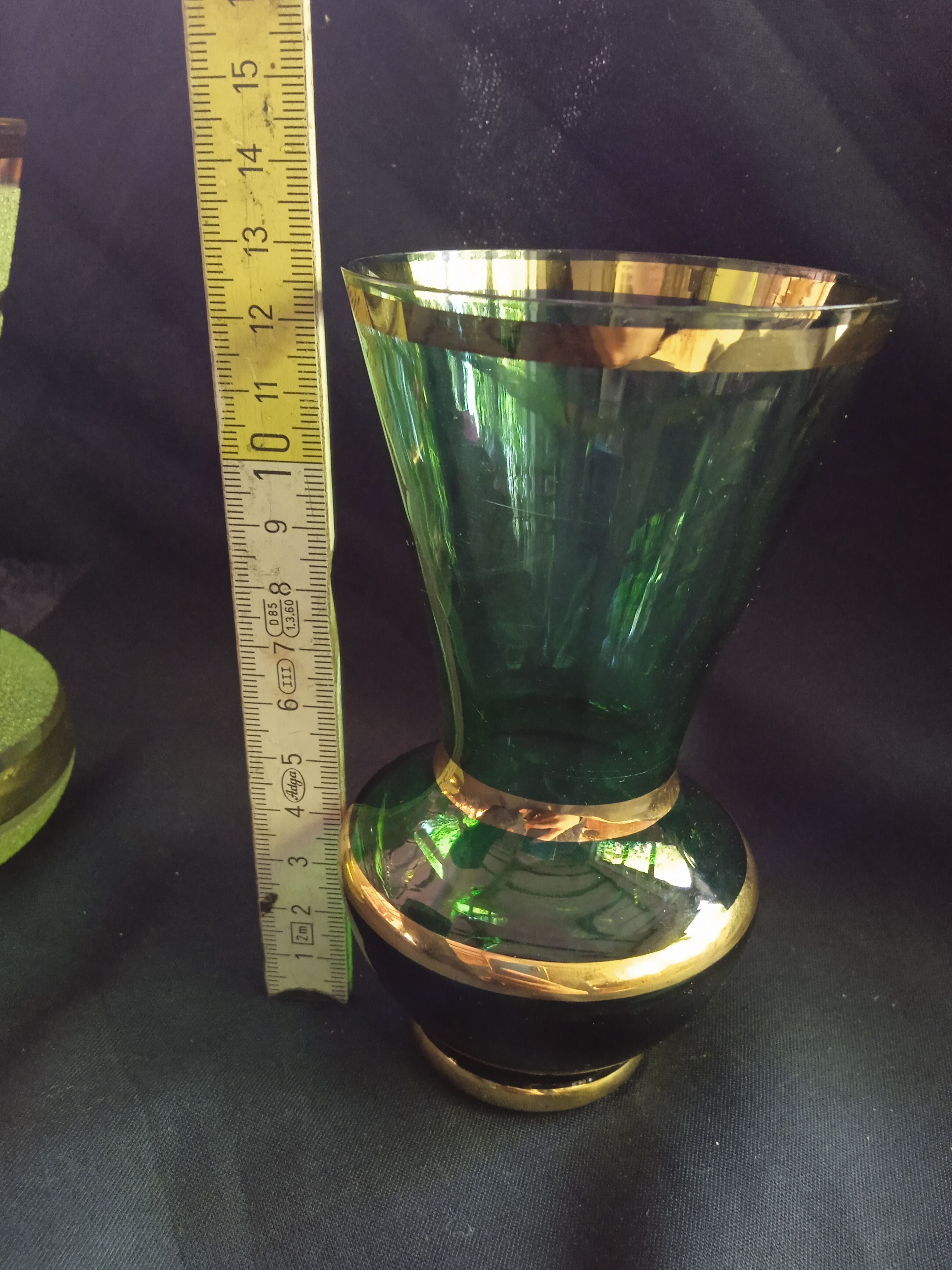 Two vintage green vases in glass and granite effect 50s