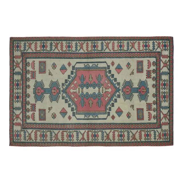 1970s Vintage Turkish Handmade Wool & Cotton Pink Area Rug 172x263
