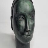 Stylized female head in terracotta, modernist style, signed, 23 cm