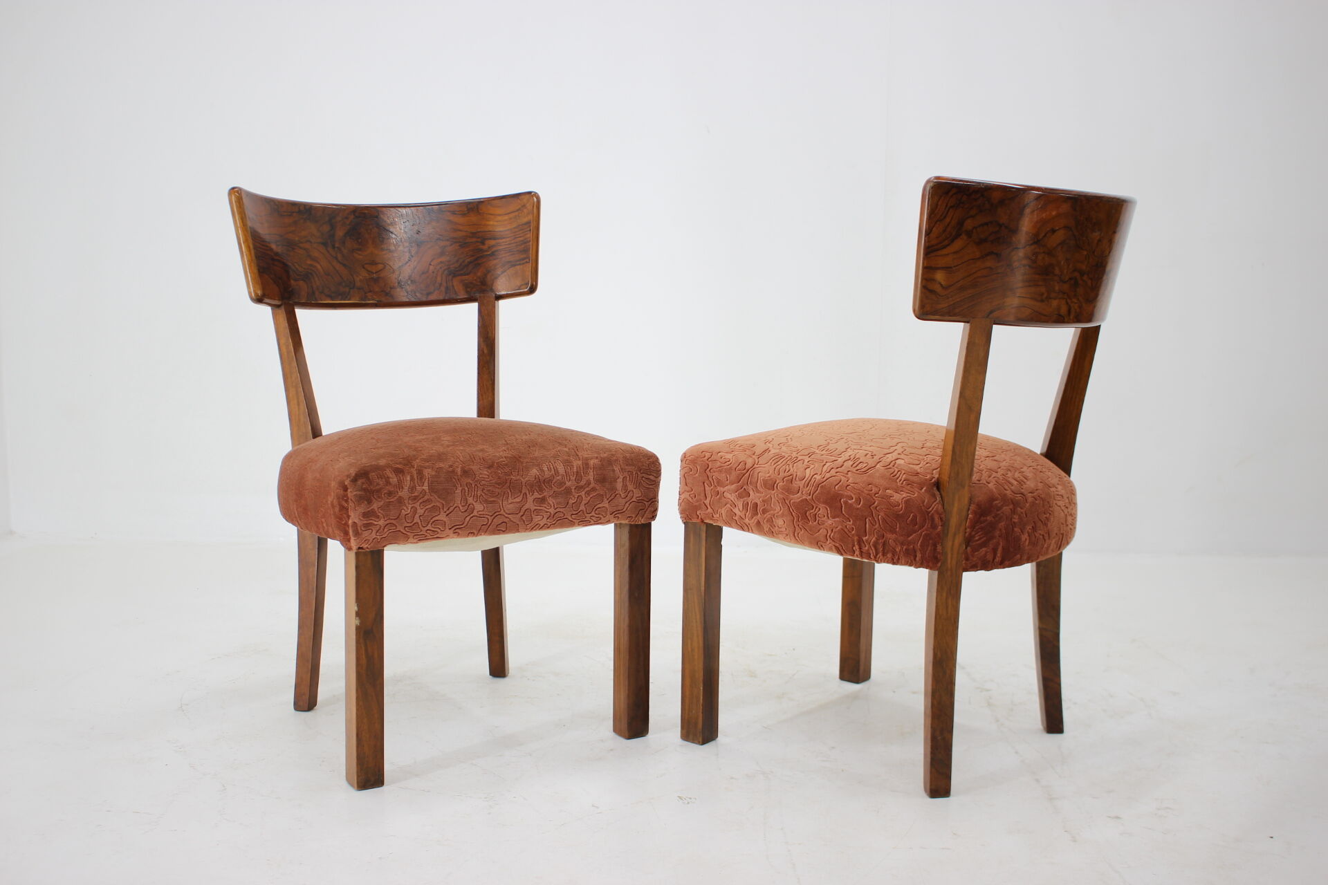 1930s art deco dining chairs in walnut, czechoslovakia