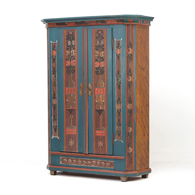 Rustic Farmhouse Folk Art Painted Bridal Cabinet from 1841
