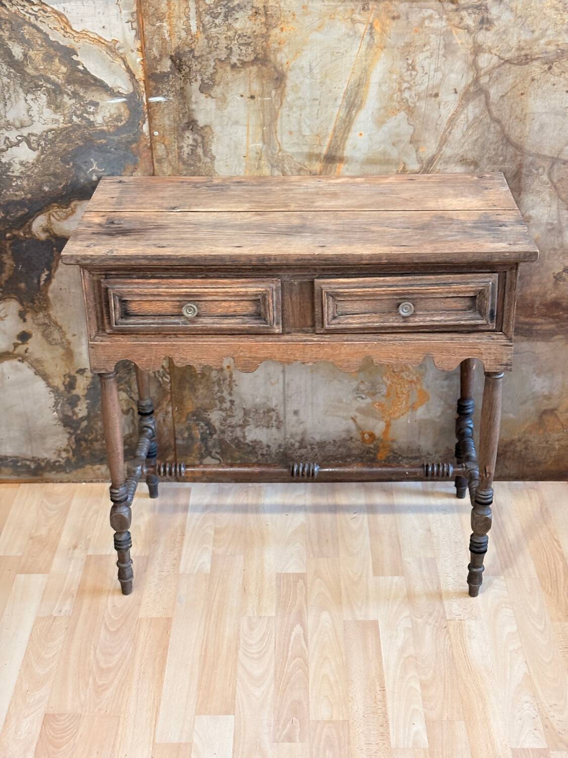 Raw wood console with drawers