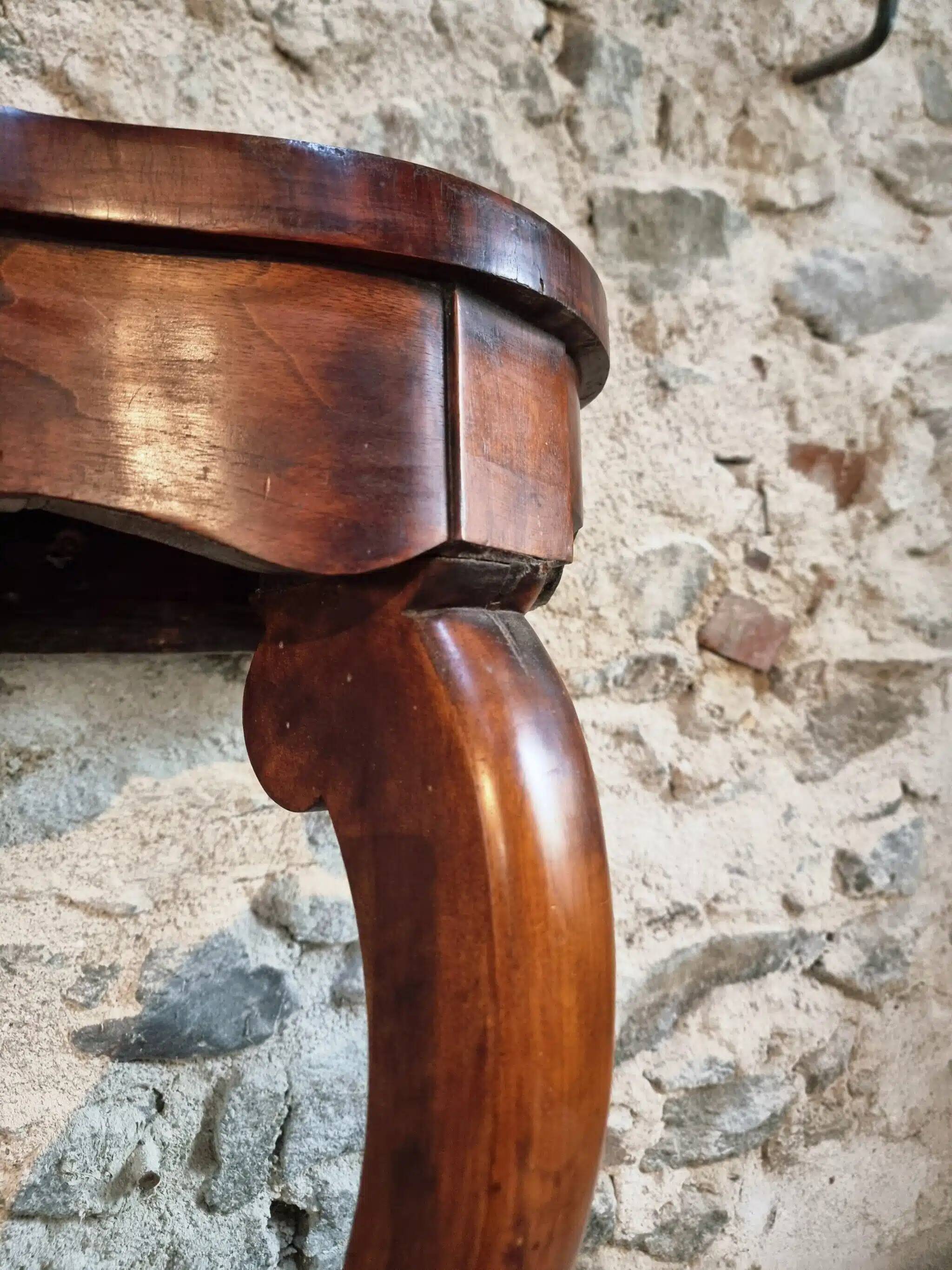 Antique French Napoleon III mahogany console table, wall table with marquetry, 19th century