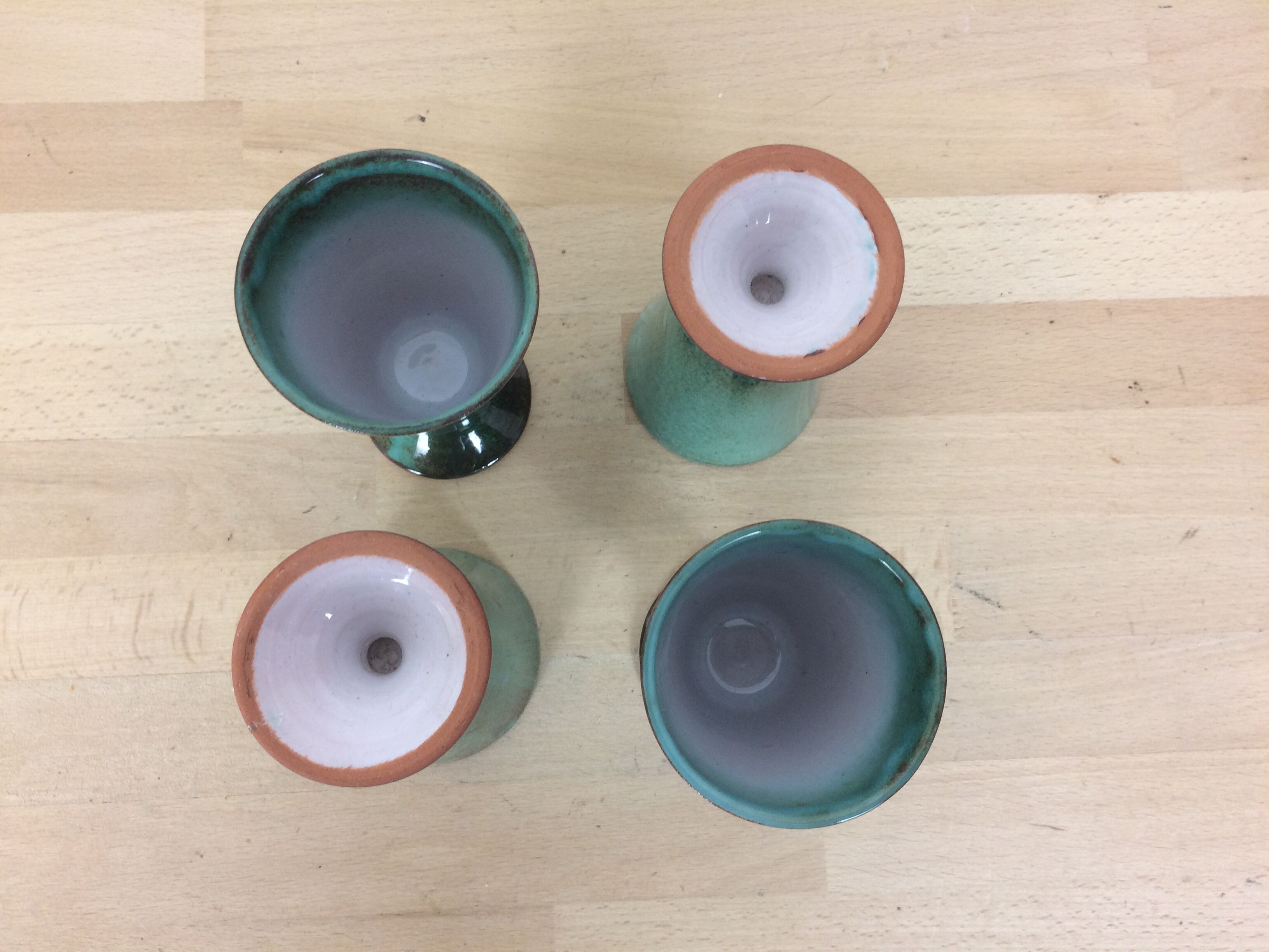 4 blue green ceramic mazagran glasses