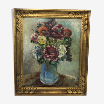 Tableau ancien, fleurs dans un vase