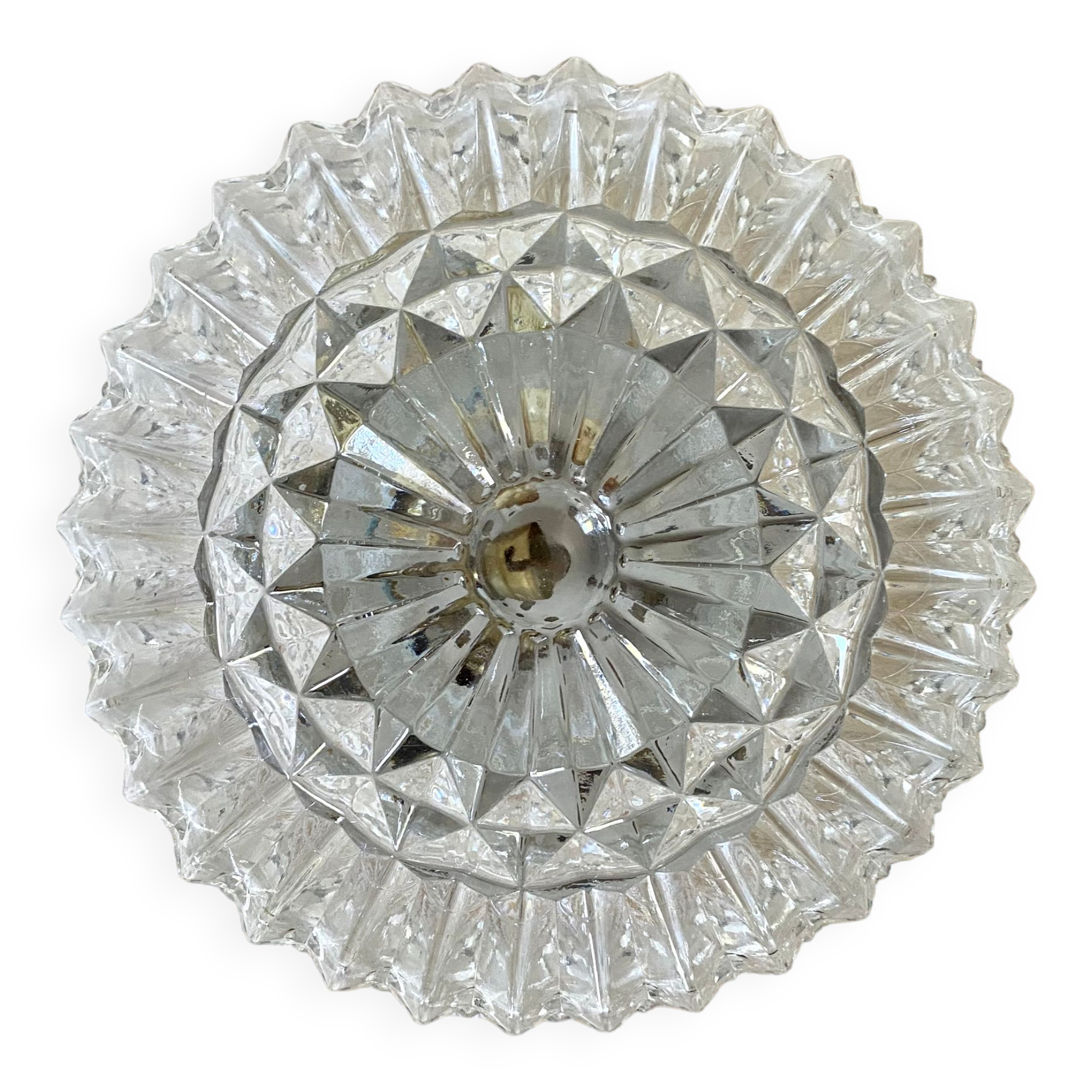 Plafonnier vintage rond en verre moulé