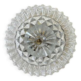 Vintage round ceiling lamp in molded glass