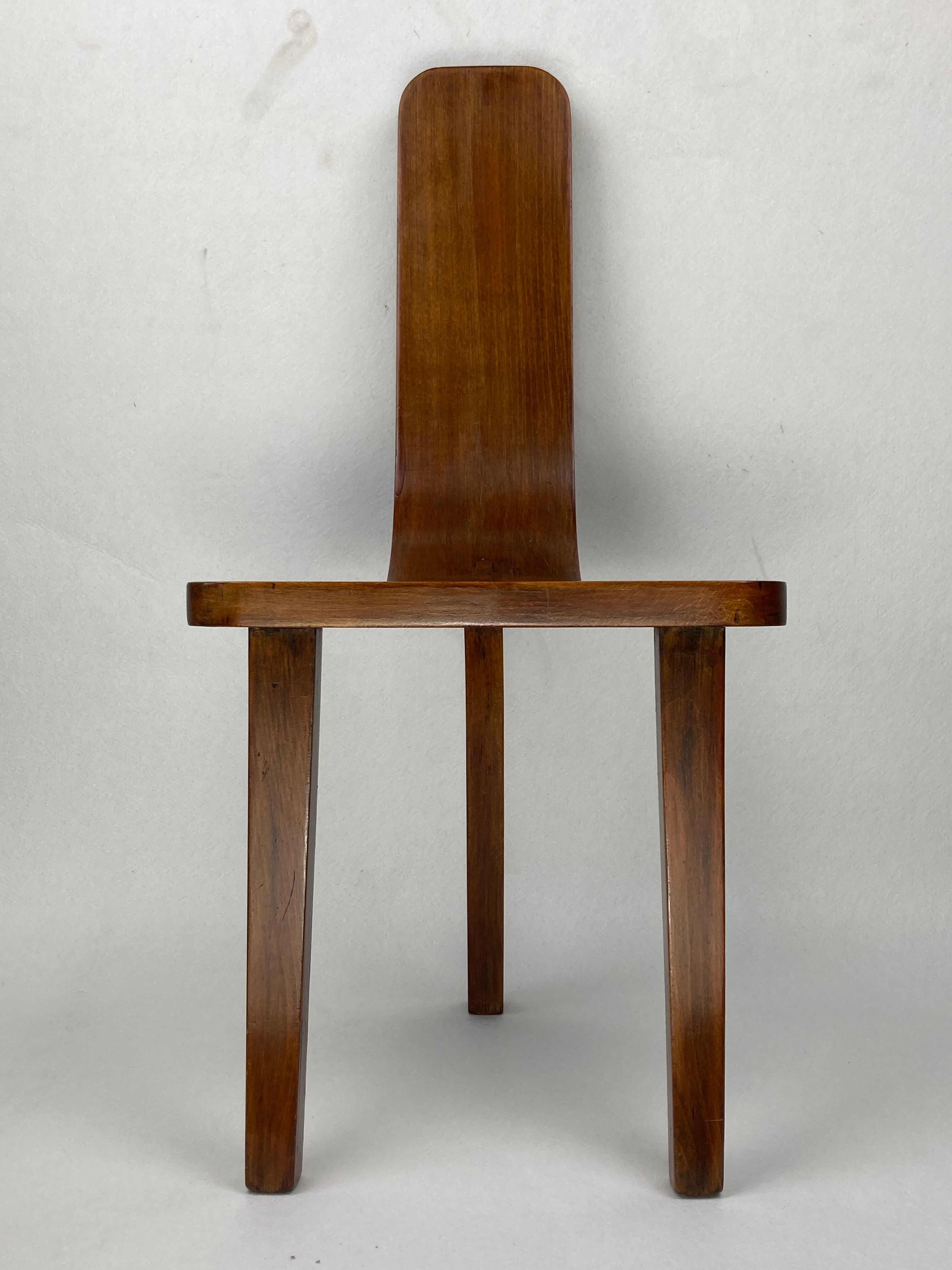 Brutalist low tripod milking stool or side chair Spain ca 1950s
