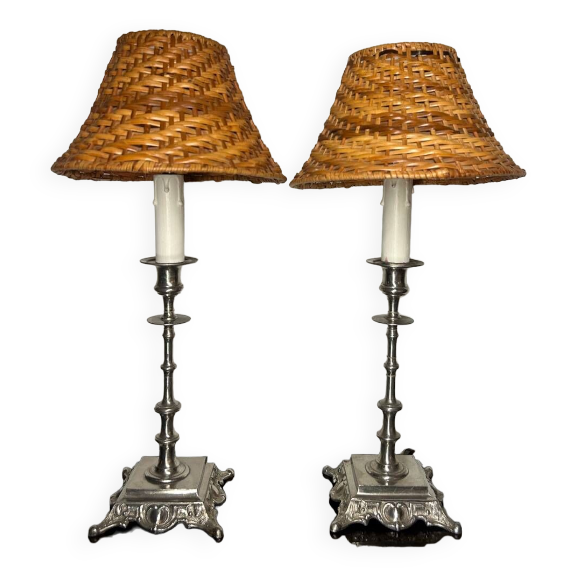 Old rattan candle holder lamps (X2)