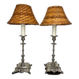 Lampes bougeoir rotin anciennes (X2)