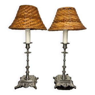 Old rattan candle holder lamps (X2)