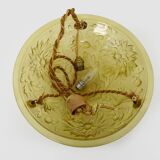 Ancien lustre, suspension vasque Art Déco 1 Feu, en pâte de verre jaune