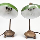 Pair of Unique 1920's Enamel & Cast Iron Desk Lamps, Czechoslovakia