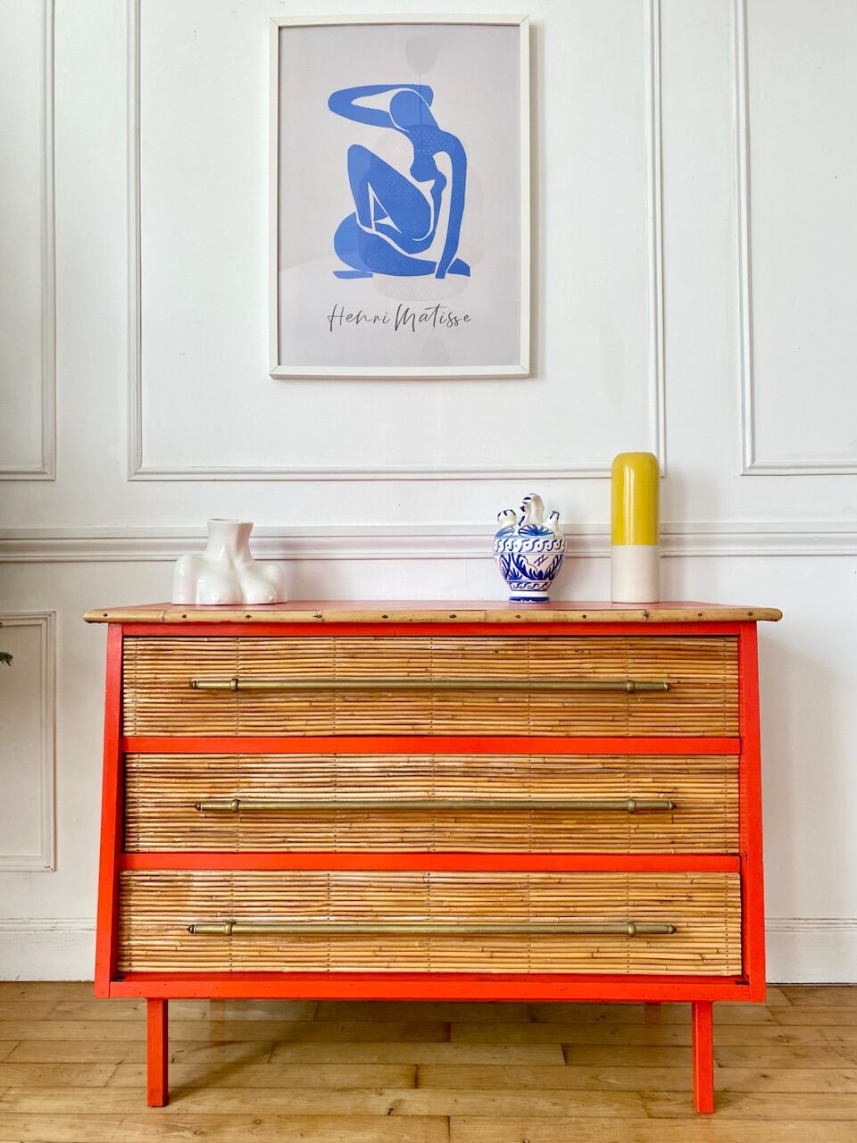 Commode en bambou et rotin vintage