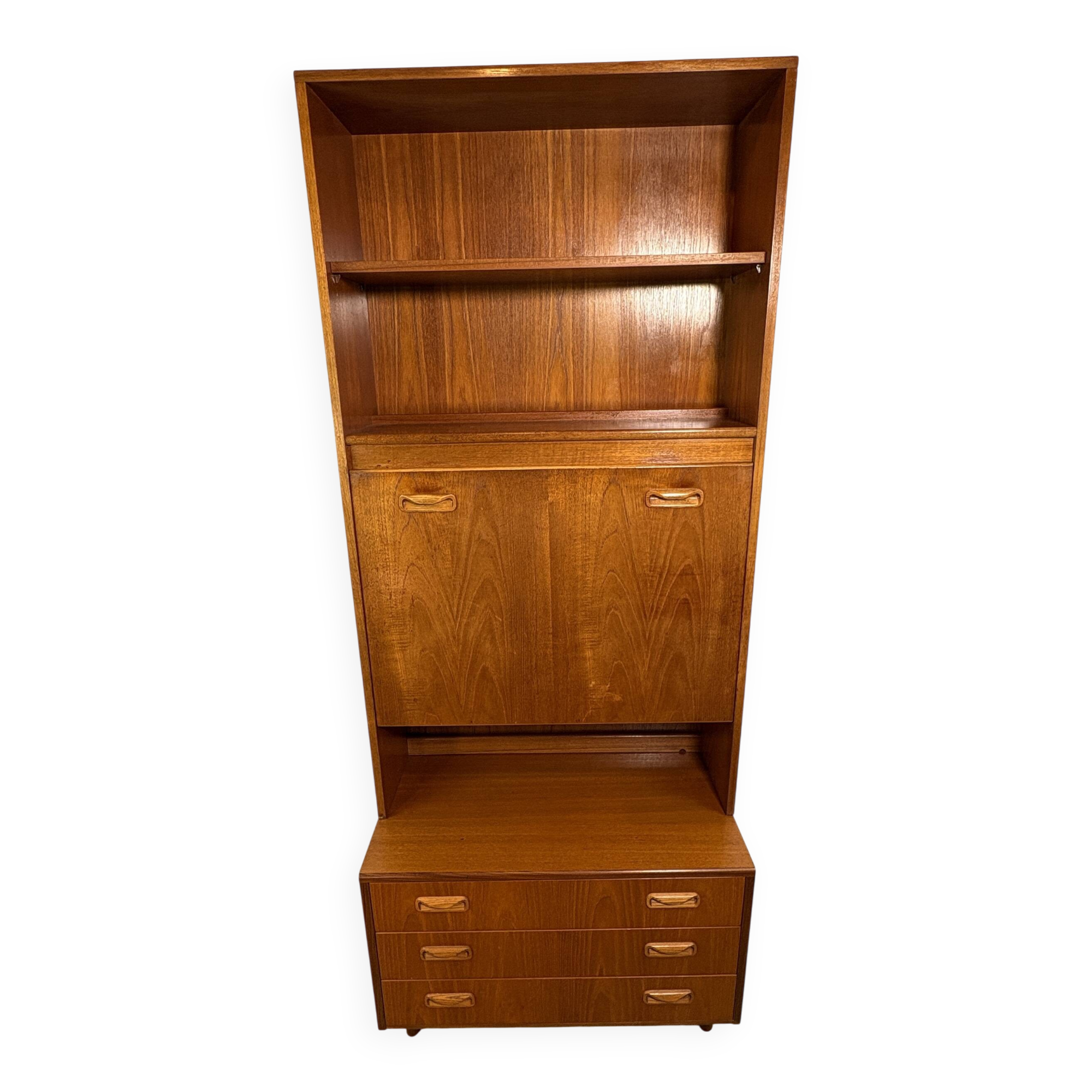 Bibliothèque haute en teck style rétro vintage milieu du siècle avec intérieur bureau par G-Plan