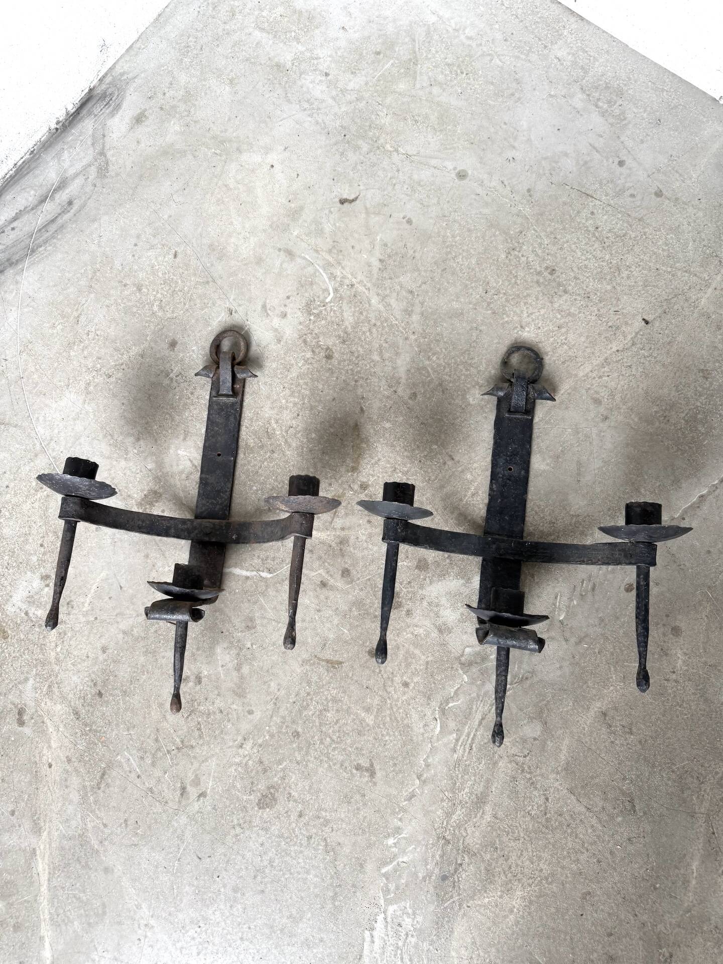 Wrought iron candle holders 1900 brutalist sconces