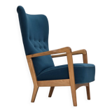 Fauteuil danois des années 1970 par Fritz Hansen, en laine de mobilier, bois de hêtre.