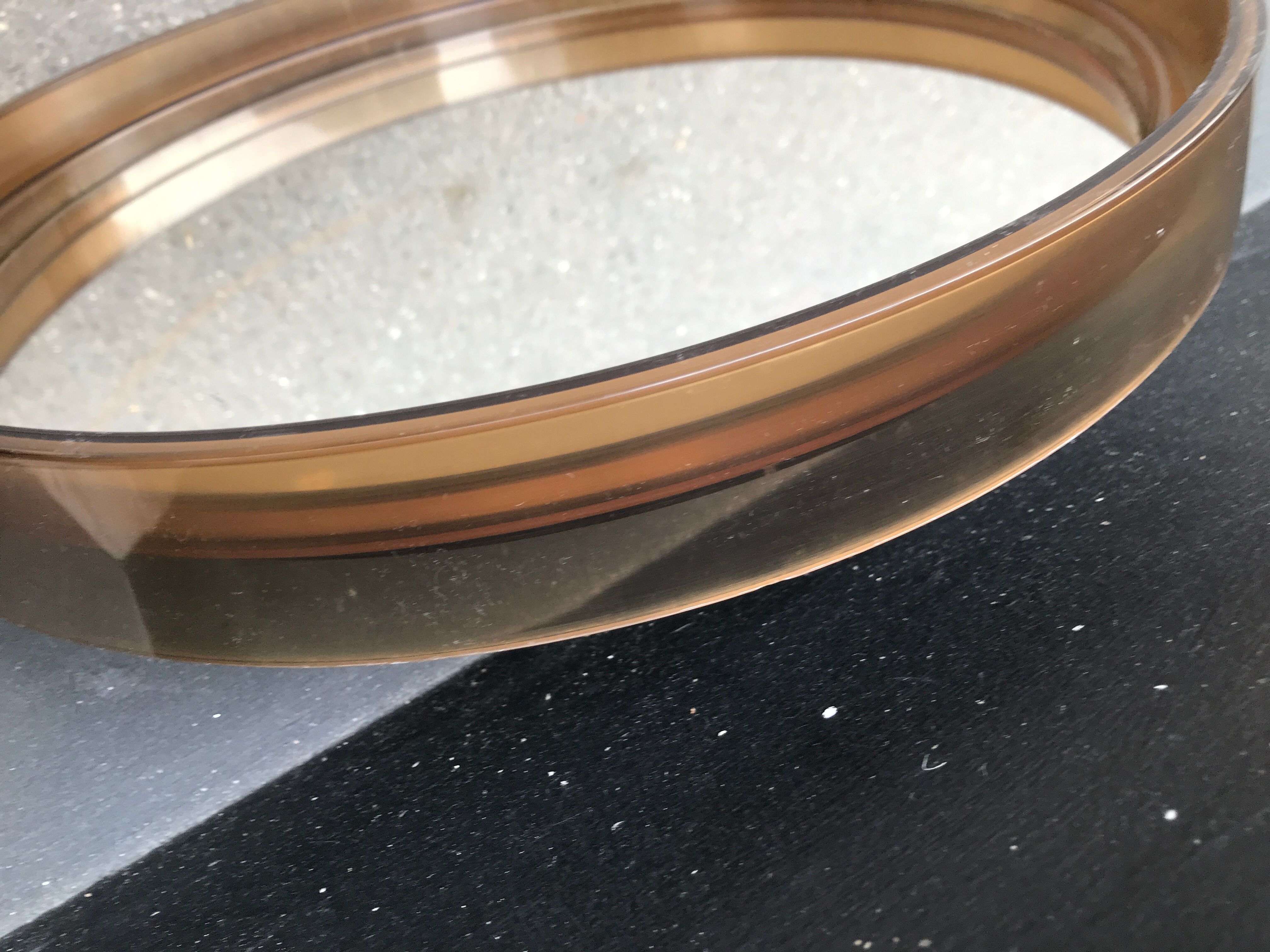 Round mirror plexiglass smoked gilac 1970 brown 40 cm