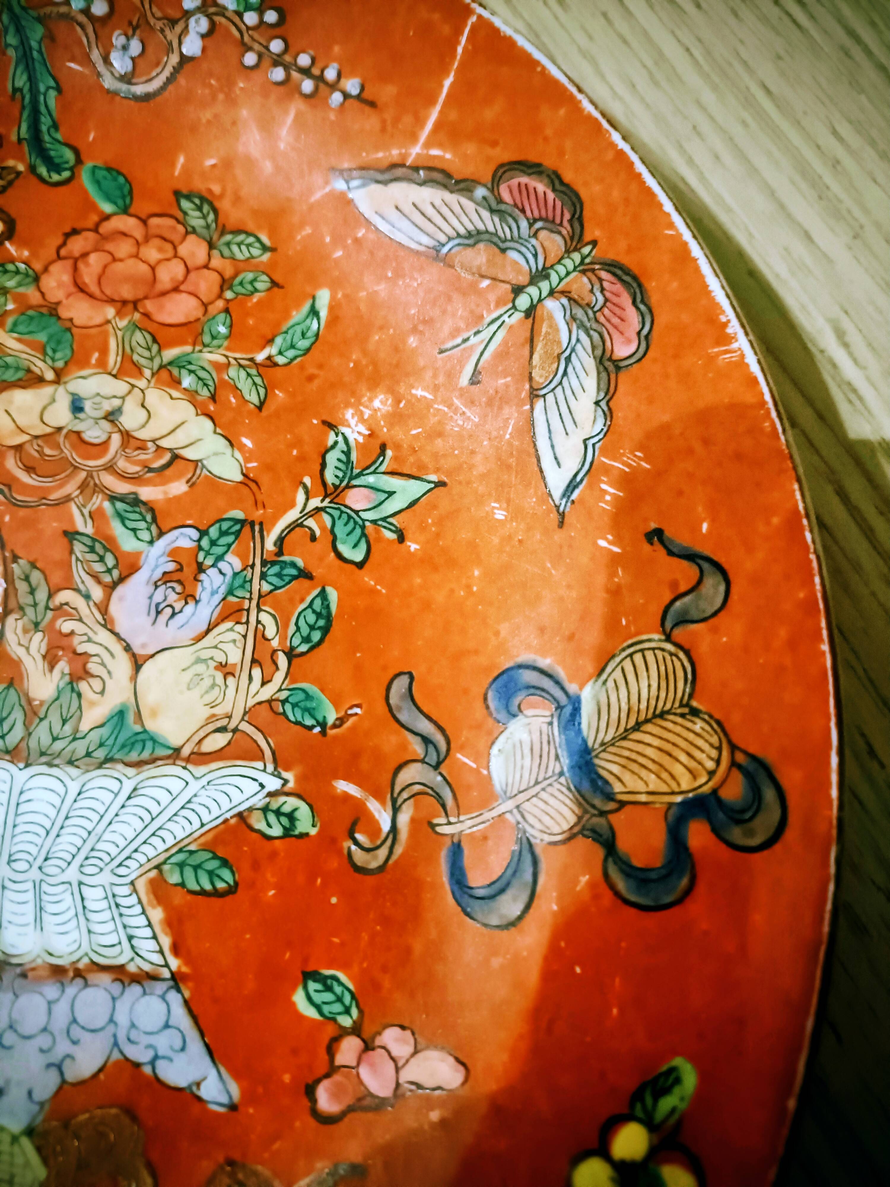 Antique cloisonné porcelain plate