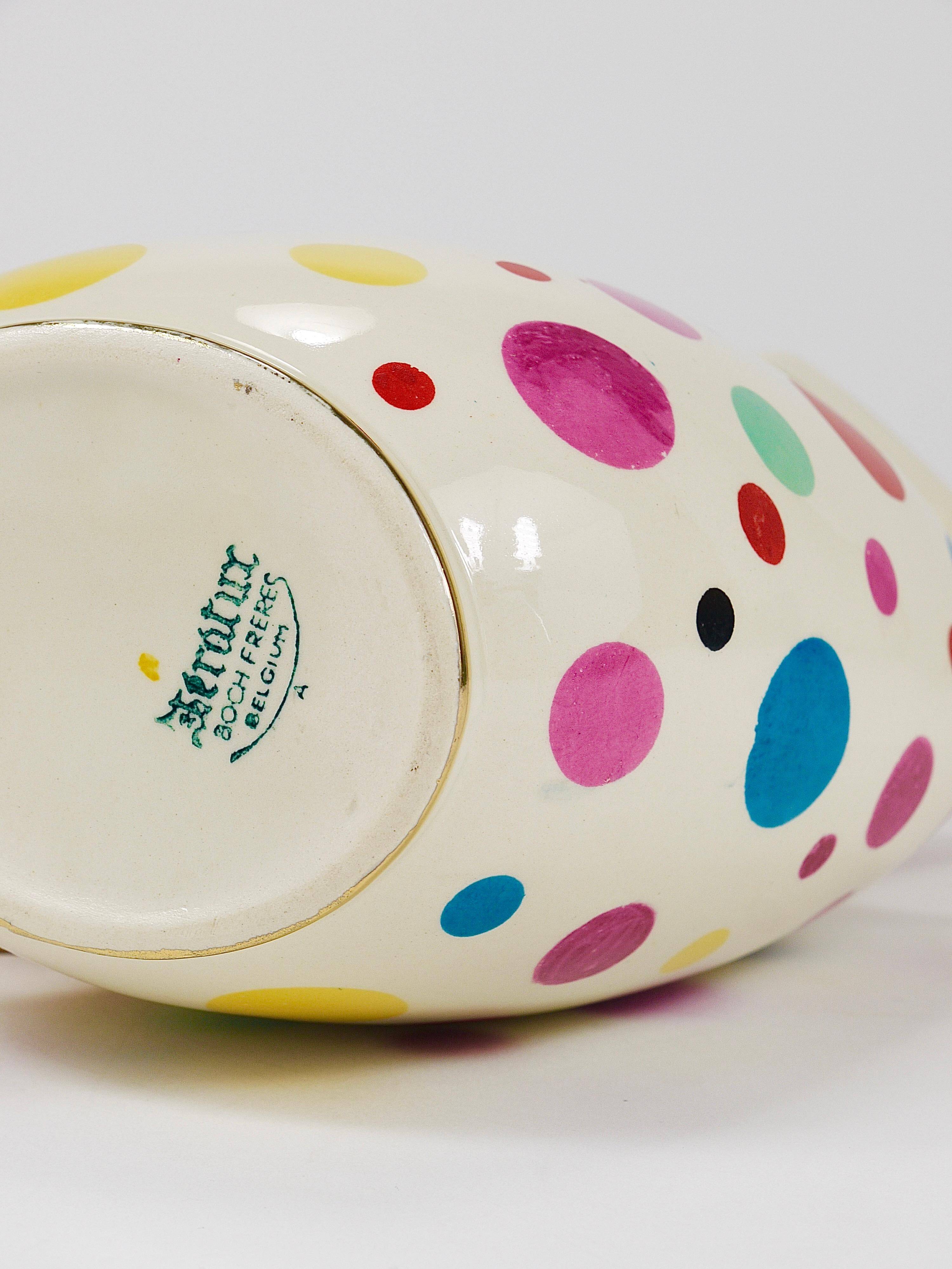 Boch Frères Pichet / Mid-Century Jug in Gold and Polka Dots, Belgium, 1950s