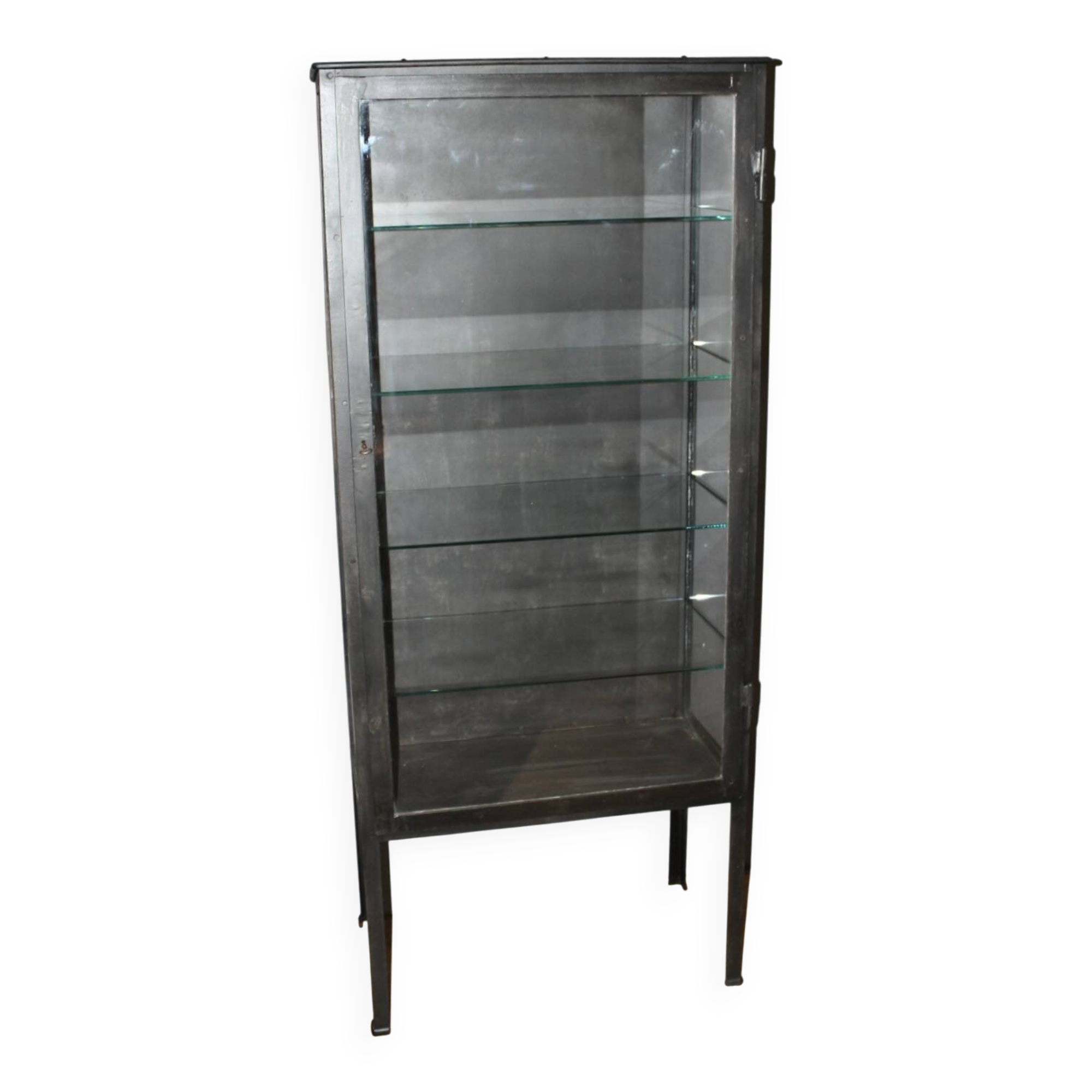 Iron display cabinet with black patina from around 1920