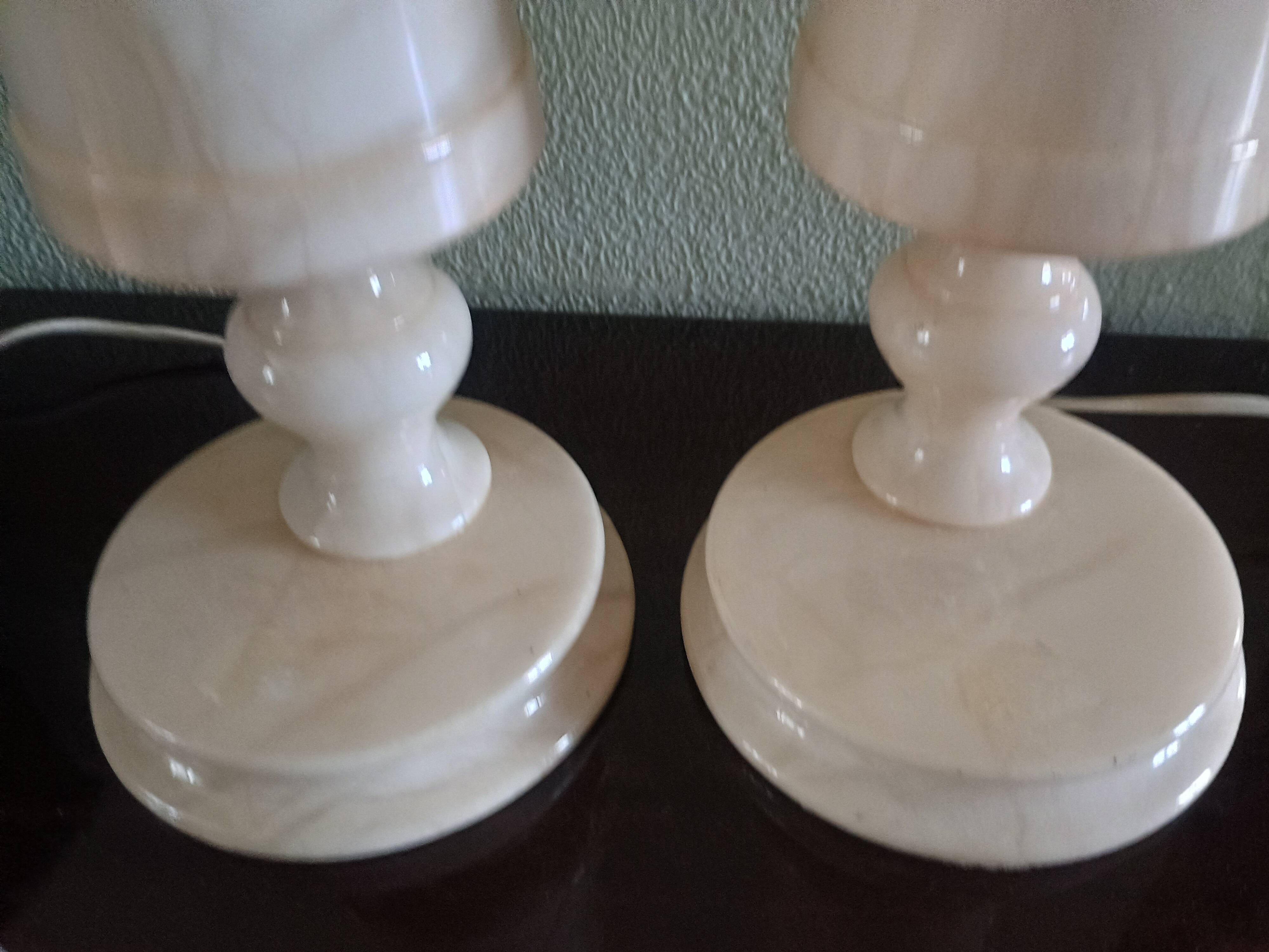 Pair - All-alabaster bedside lamps - vintage