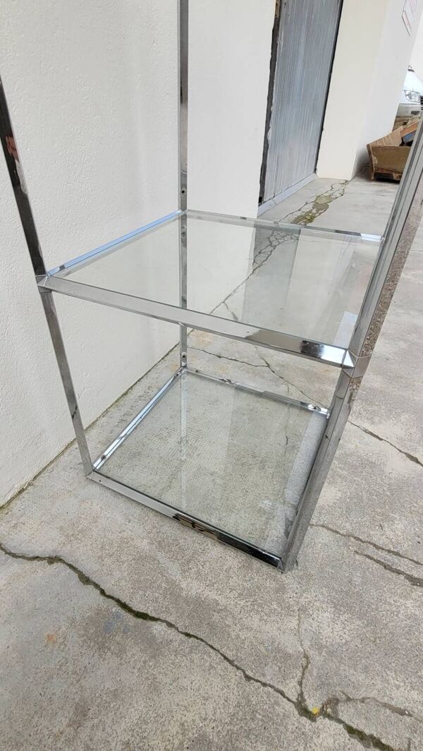 Etagere vitrine à colonne chromé design- 1970s