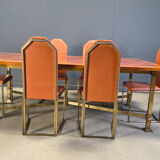 Vintage burl wood and brass dining table by Belgochrom, 1970s