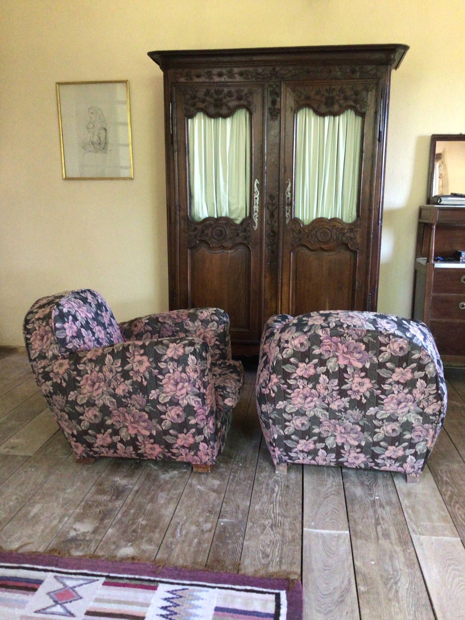 Pair of armchair club tapestry art deco