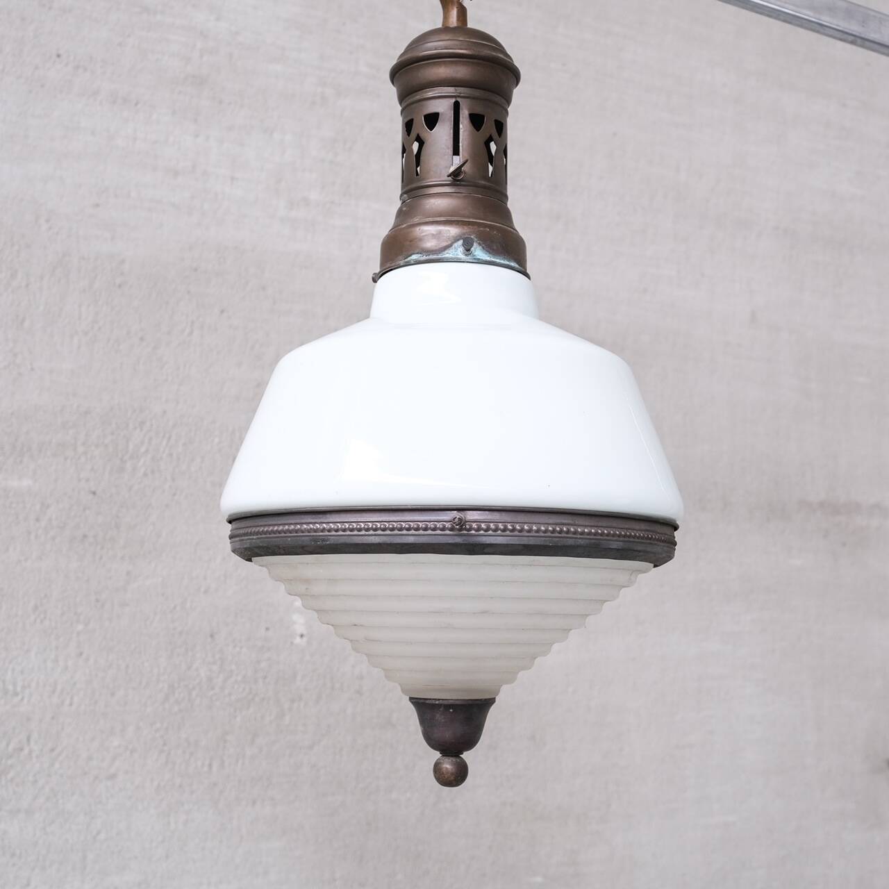 Antique french two tone glass pendant light
