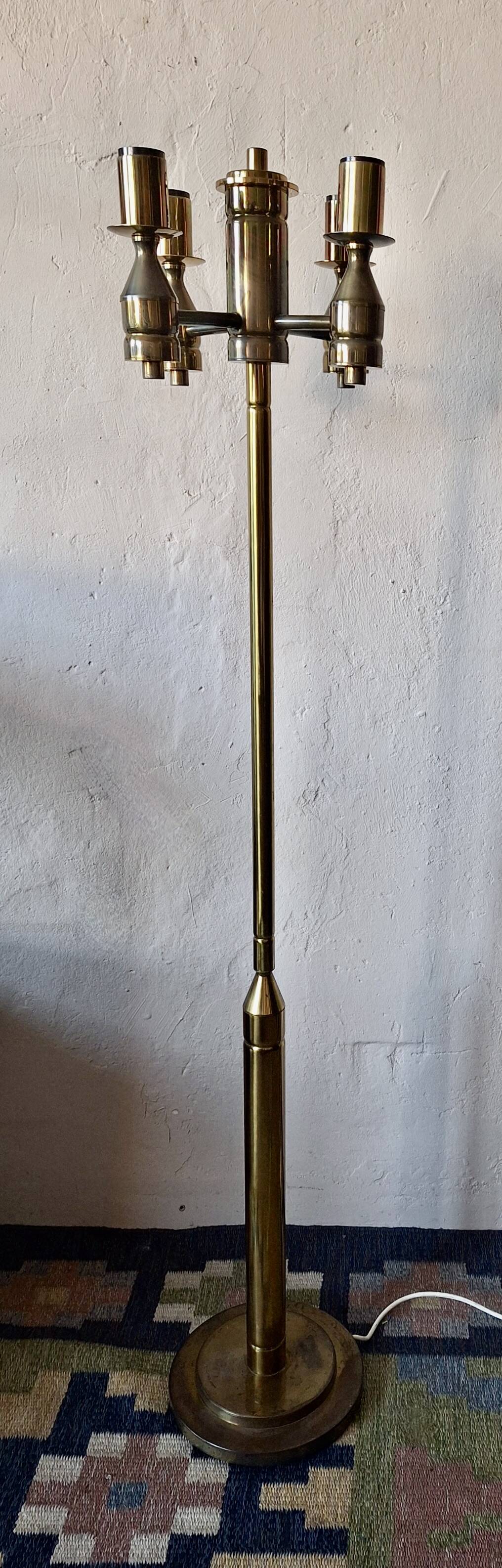 Brutalist mid-century brass floor lamp with 4 lights, 1960s