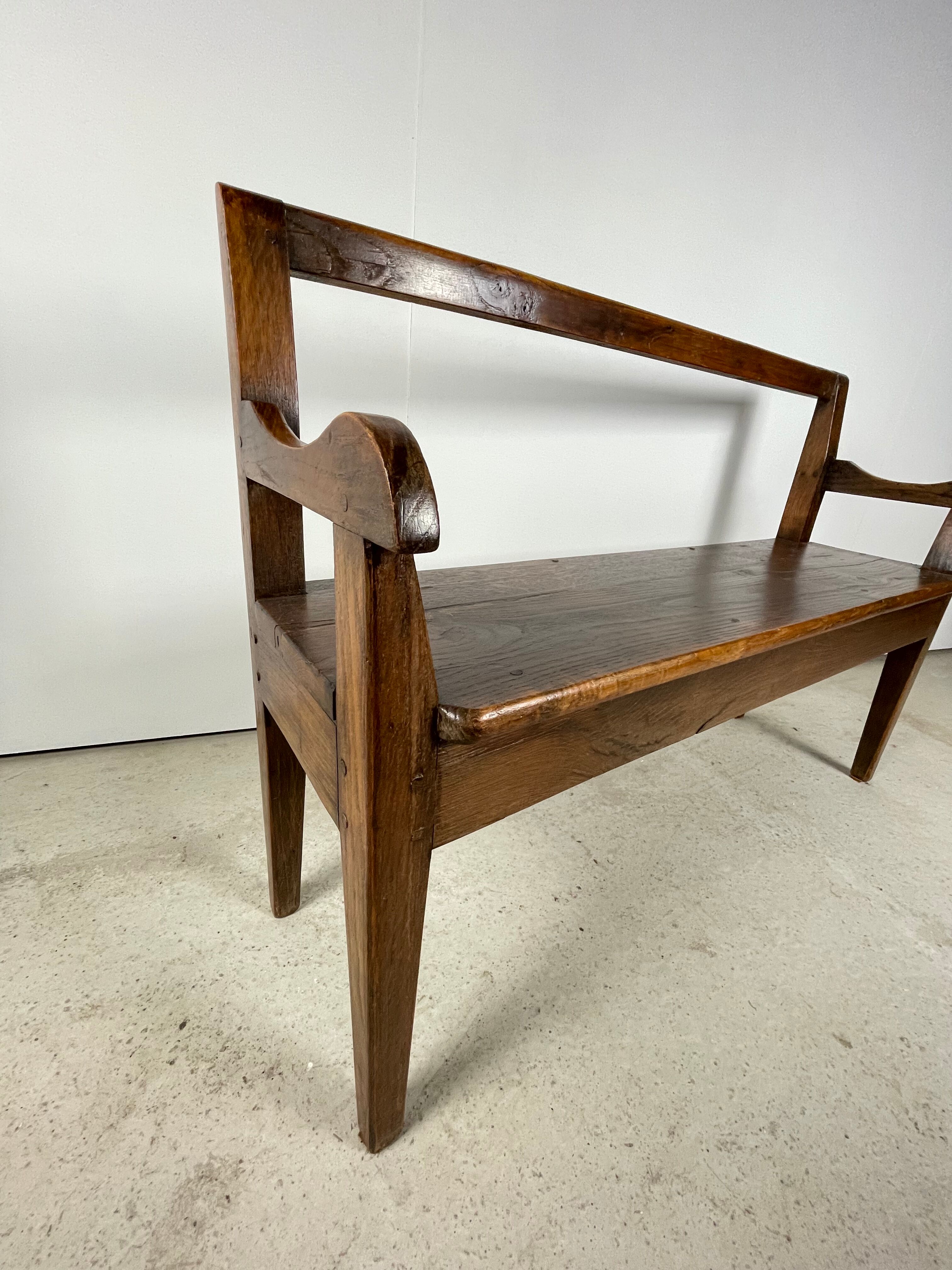 Solid oak bench. Folk art