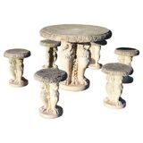 Garden set table and 6 stools, Italy early 20th century
