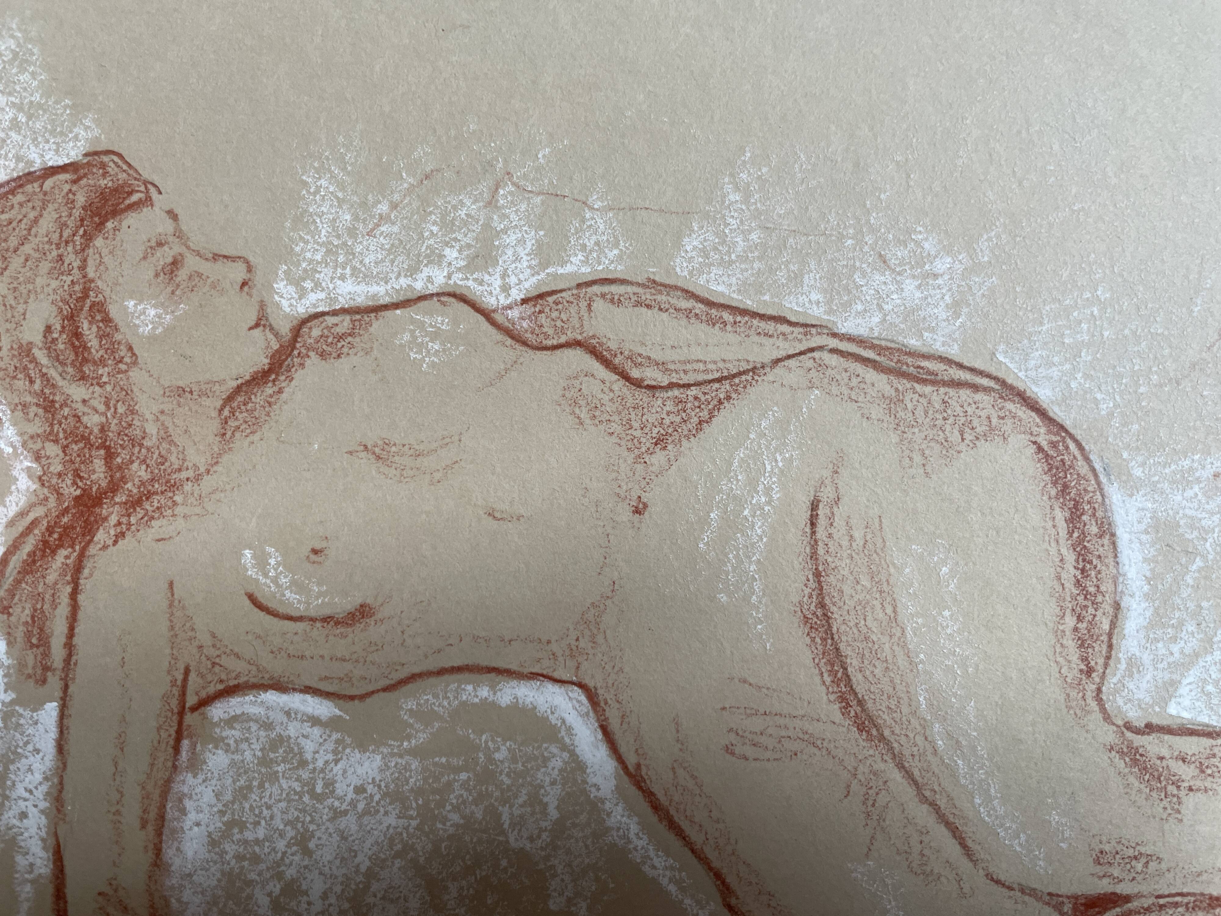 Signed sanguine drawing of a female portrait "The Nap"